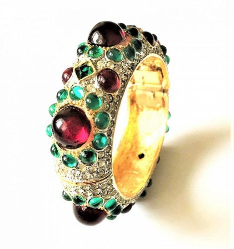K.J.L. Pave and Cabochon Moghul Hinged Cuff