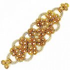 William DeLillo Gold and Rhinestone  Flower Bracelet