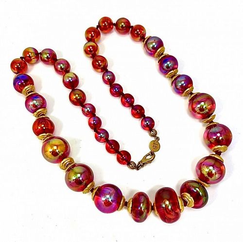 Gianfranco  Ferre Giant Opalescent Red Bead Necklace