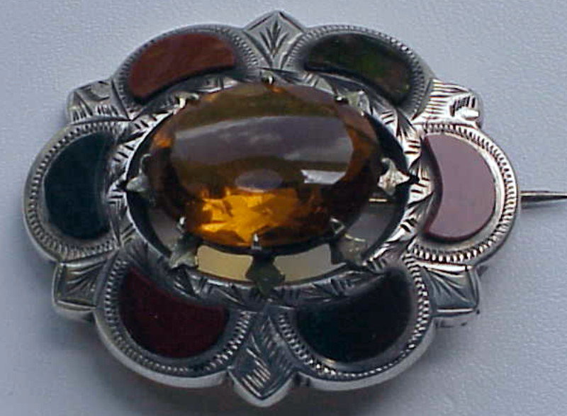 Scottish Antique Pin Citrine Agate Sterling Silver