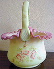 Fenton Leaves / Rose Burmese 8 1/2" deep basket