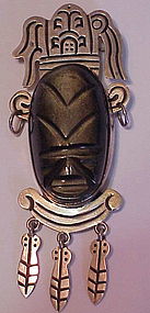 Mexican sterling onyx face pin- 1950s-  Large