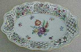 Chateau Dresden 10 1/2" pierced  floral rim oval bowl