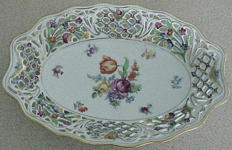 Chateau Dresden 10 1/2&quot; pierced  floral rim oval bowl