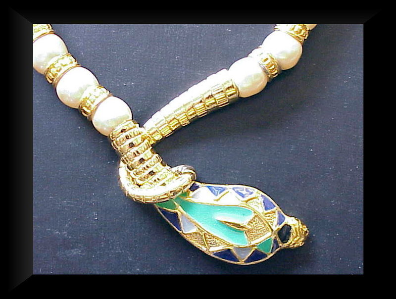 Hattie Carnegie Gold Pearls and Enamel snake necklace