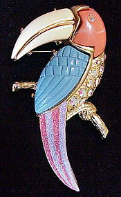 Lucite rhinestone enamel toucan-Hattie Carnegie / KJl