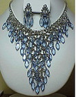 Juliana "V"- shaped bib necklace & earrings-light blue
