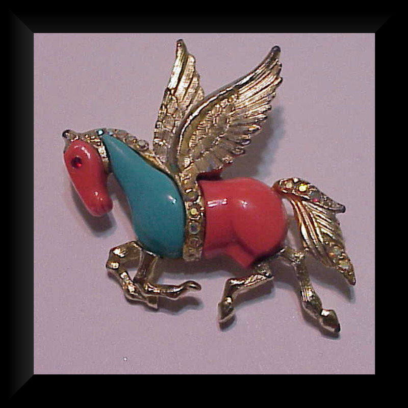 Hattie Carnegie Pegasus fantasy horse pin-unsigned