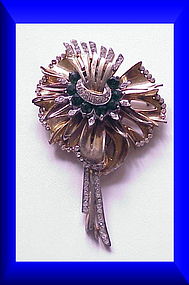 Reinad Giant gold pave & emerald green lily brooch