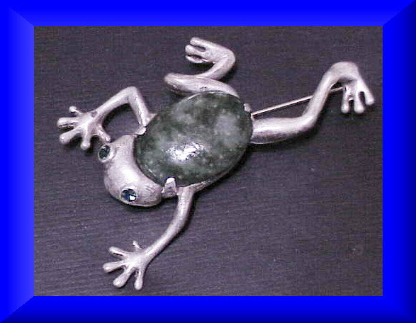 Reja sterling green stone tree frog brooch