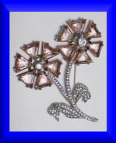 Reinad pink floral rhinestone brooch