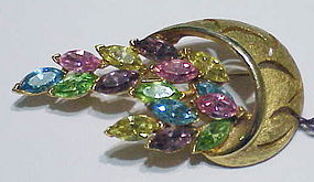 Weiss gold tone flower basket colored marquise stones