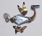 Sterling vermeil reverse Carved rhinestone belly stork