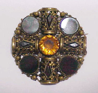 Scottish blood stone, brass &amp; cairngorn brooch