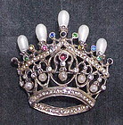 Castlecliff sterling vermeil crown brooch,faux teardrop