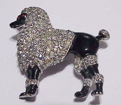 Trifari pave &  black enamel French poodle dog brooch