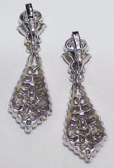 Trifari crown sapphire &amp; clear rhinestone long earrings