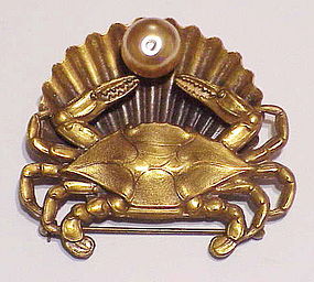 Joseff Of Hollywood crab, shell and faux pearl brooch