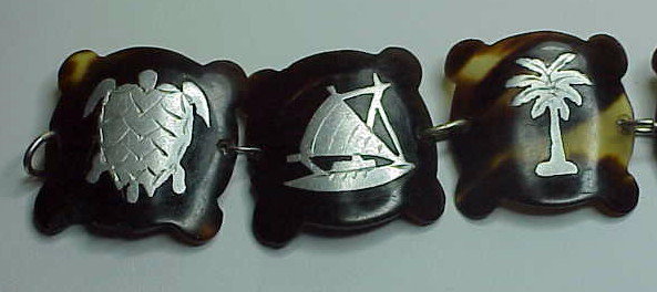 Tortoise shell silver pique inlaid bracelet - antique