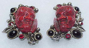 Selro corp/ Paul Selenger red Okina mask earrings
