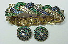 Ciner braided sapphire, emerald & clear bracelet & ears
