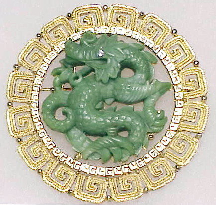 Hattie Carnegie Oriental jade Green Dragon Pendant/pin
