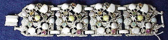 Selro white wash bracelet,  rhinestones, carved stones