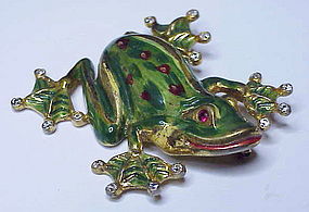 Corocraft sterling gold & enamel tree frog brooch