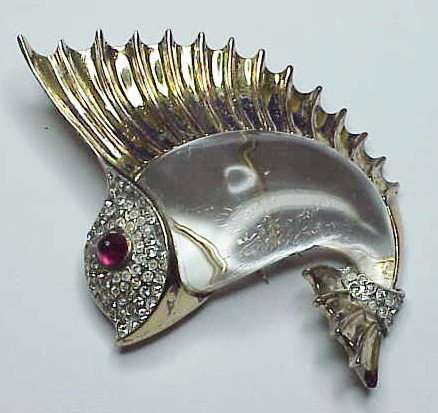 Trifari sterling jelly belly sailfish fur clip brooch
