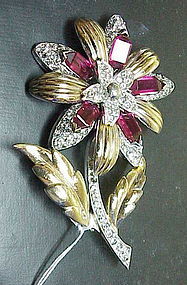 Reja gold tone rhinestone floral brooch