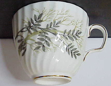 Adderly gray &amp; green leaves,  gold trim cup &amp; saucer