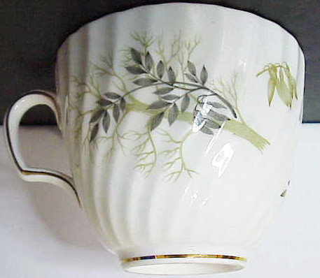 Adderly gray &amp; green leaves,  gold trim cup &amp; saucer
