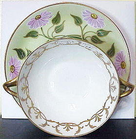 Limoges (T & V) two handled soup with under plate