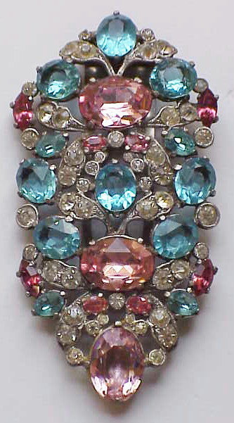Eisenberg Original big clip pink & turquoise rhinestone