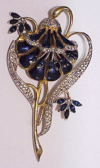 Coro A. Katz enamel trembler lotus flower brooch, similar to duette