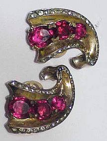 Trifari sterling A. Philippe triple ruby swirl earrings