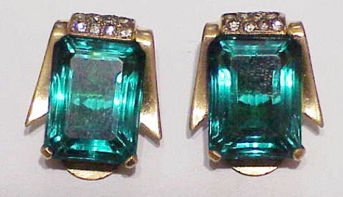 Mazer sterling vermeil faceted emerald green earrings