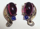 Trifari sterling  jelly belly ruby & sapphire earrings