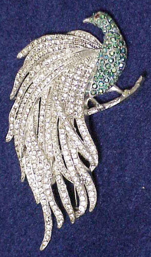 Mazer rhinestone peacock brooch