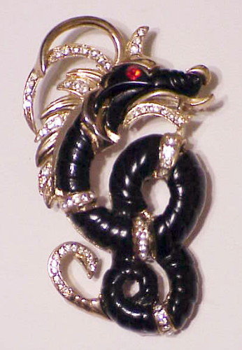 Hattie Carnegie ebony  dragon brooch