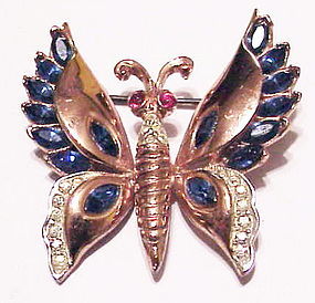 Corocraft rose gold vermeil sterling butterfly brooch