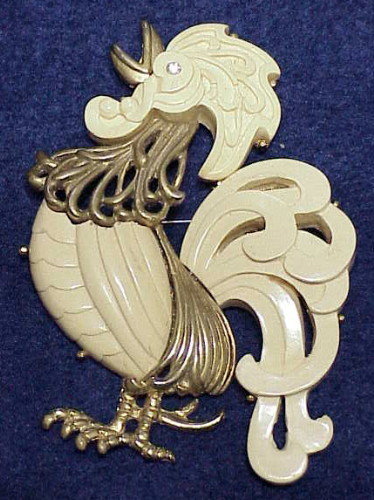 Hattie Carnegie rooster brooch