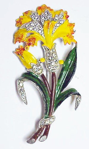 Trifari KTF  enamel carnation brooch- yellow-unmarked