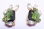 Carnegie emerald green & givre white rhinestone earring