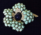 Boucher turquoise blue rhinestone lapis flower brooch
