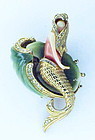 Carnegie thermoplastic & rhinestone mermaid brooch