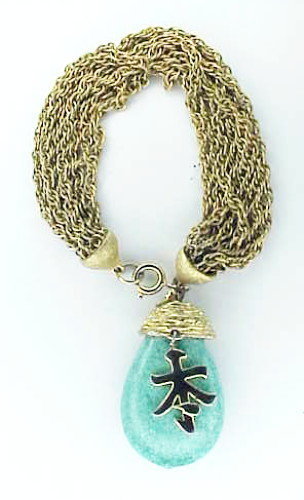 Trifari Peking green Asian charm multi strand bracelet