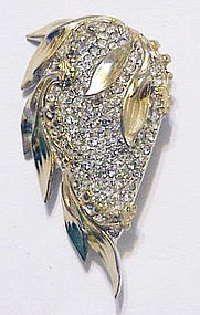 Reja gold tone rhodium pate pave crystal floral brooch