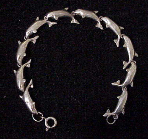Sterling silver dolphin link bracelet