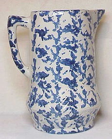 Spongeware pitcher,  blue sponging on white